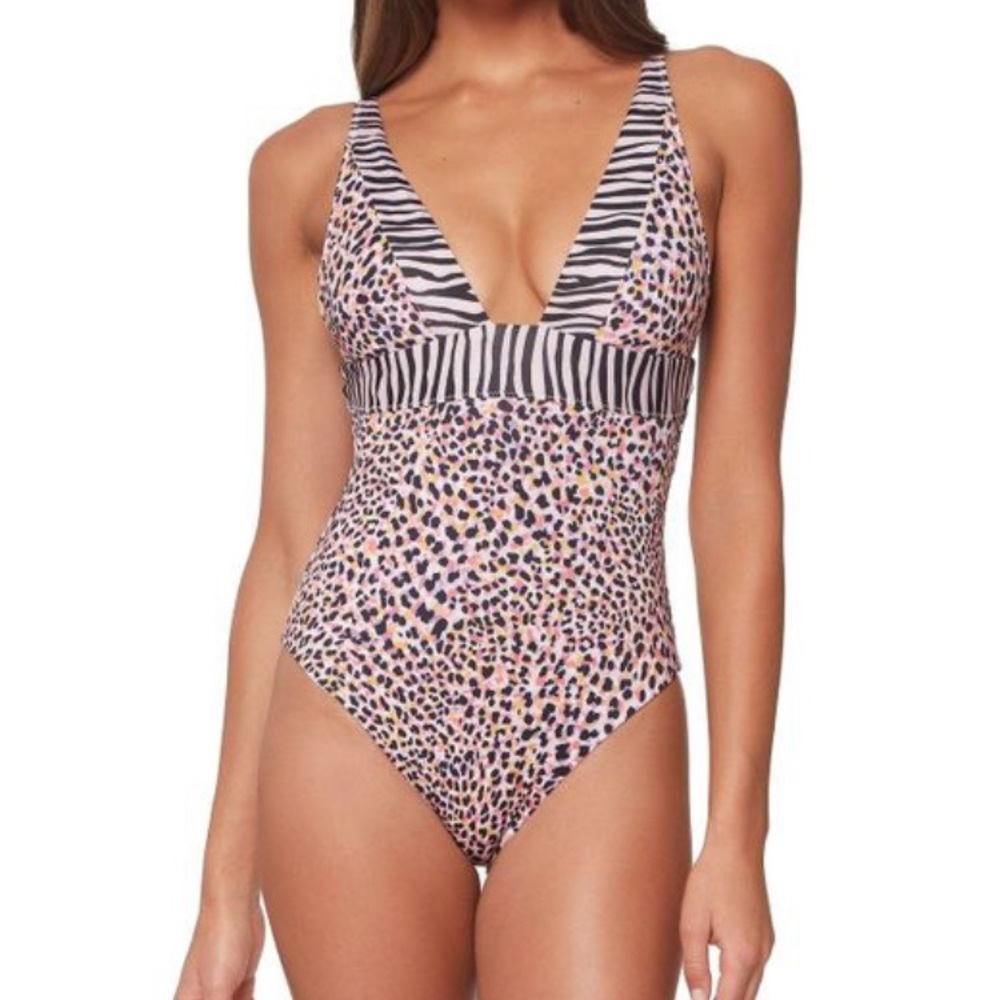 Sanctuary One piece Swimsuit Lotus Pink Animal Print Small